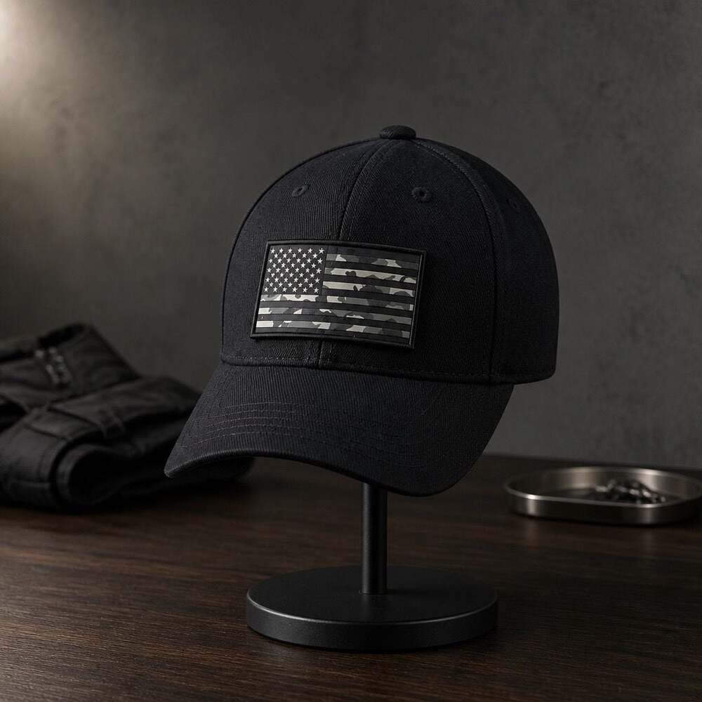 Branded Bills Style 400 American Flag Patch Flexfit Hat Black Size S-M